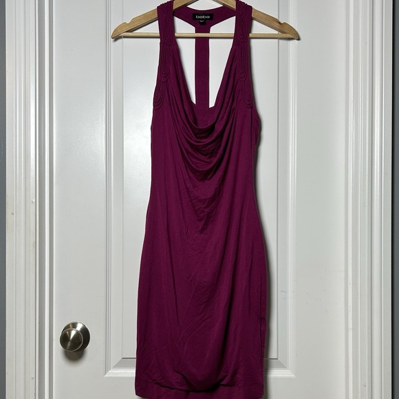 bebe Dresses & Skirts - Bebe Magenta Cowl Neck Racerback Fitted Bodycon Dress Y2K Boudoir Glam Style